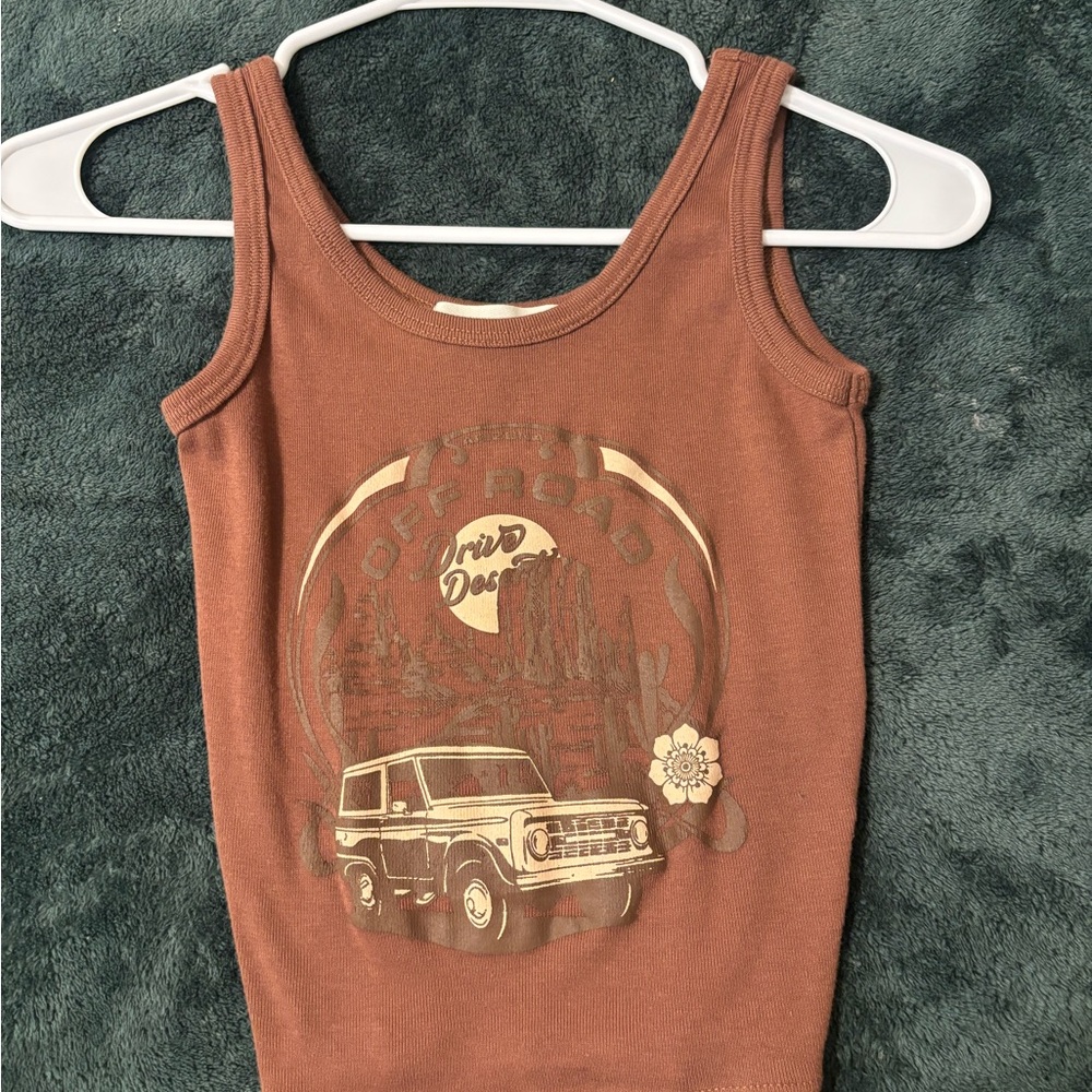 Brown Tank Top with Off-Road Print